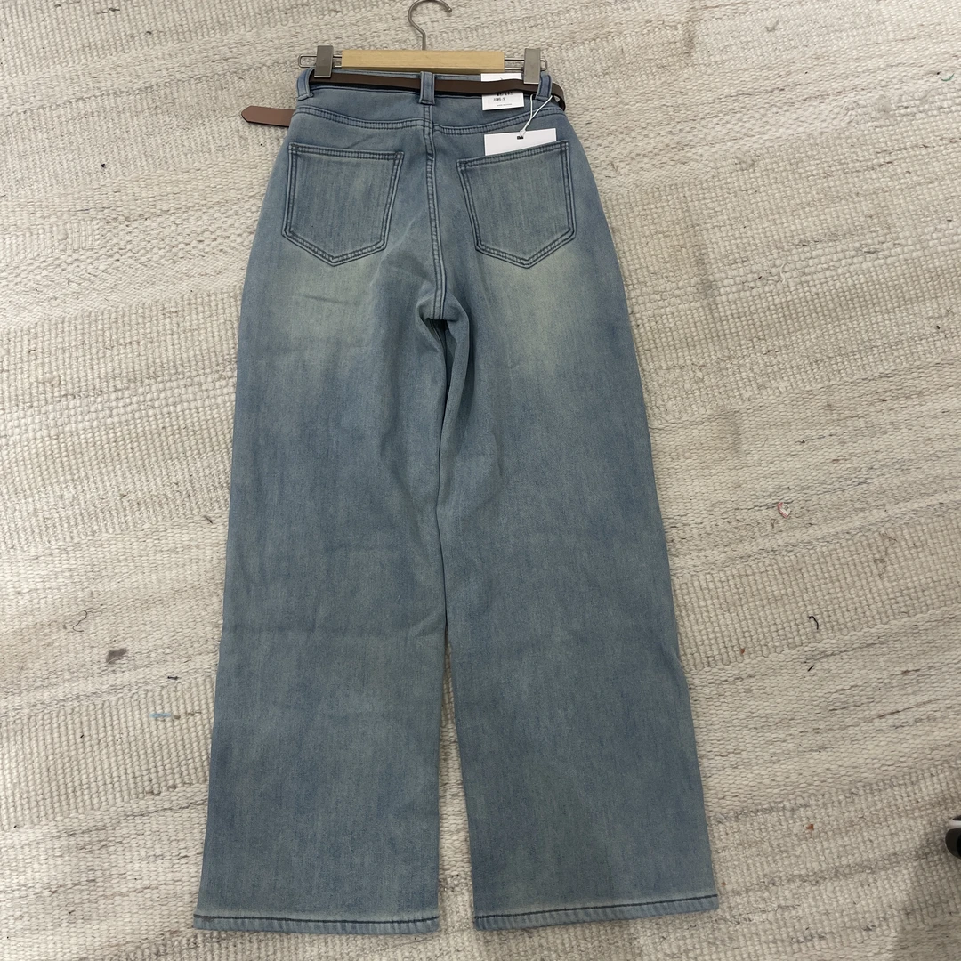 【安安STUDIO】蓝色时尚百搭复古加绒高腰直筒宽松水洗牛仔裤