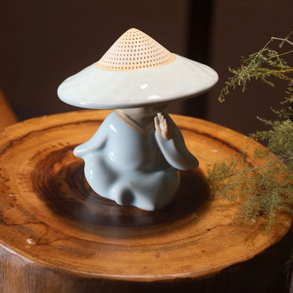 《素·汝》纯手工汝窑冰裂纹粉青色小和尚茶漏摆件个性陶瓷创意复古