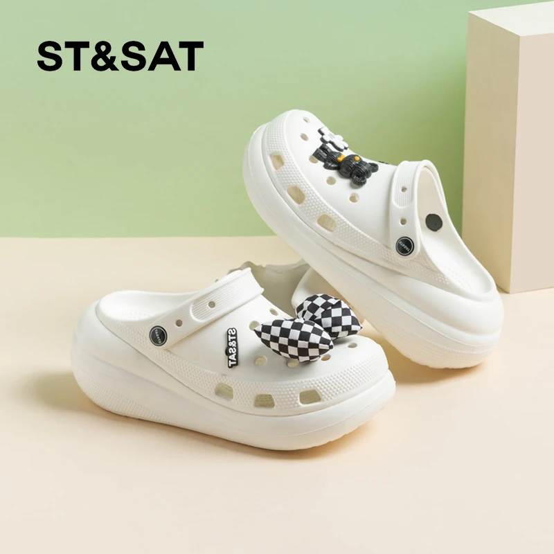 星期六丑萌洞洞鞋女款2024新款爆款厚底半拖潮流夏外穿凉鞋沙滩鞋