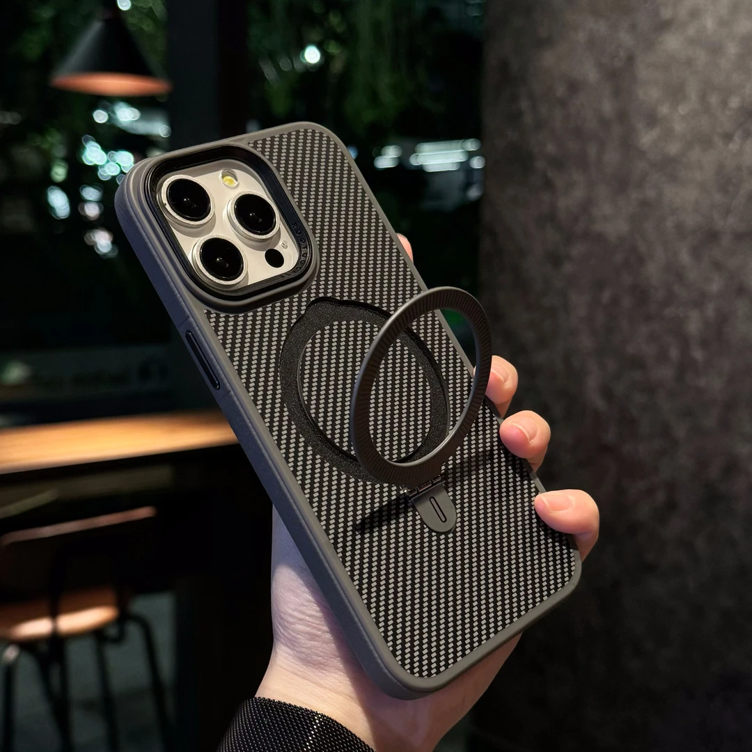 拉夫碳纤维纹磁吸支架适用苹果15ProMax手机壳超薄iPhone14pro