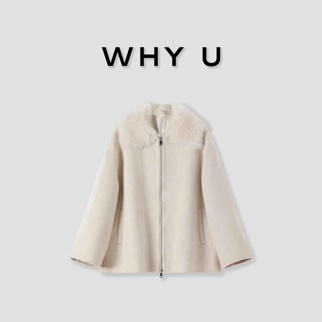 WHY U-25AW托斯卡纳皮毛一体毛领拼接双面呢大衣外套女【温暖绒光】