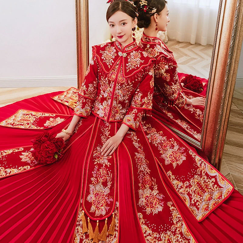 秀禾服新娘2023年新款结婚中式礼服婚纱大码显瘦敬酒服秋冬小个子