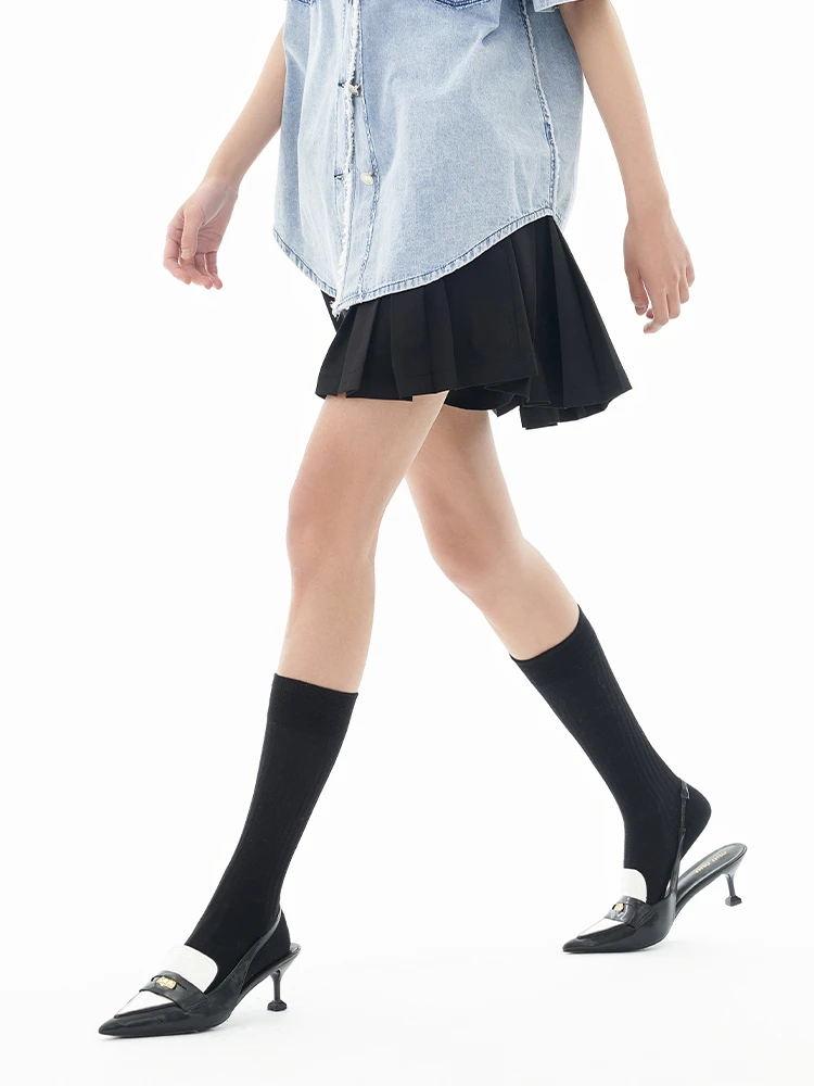 Jsister 2024夏装新款 JS女装 时尚黑色百褶A字短裙女 S323112526