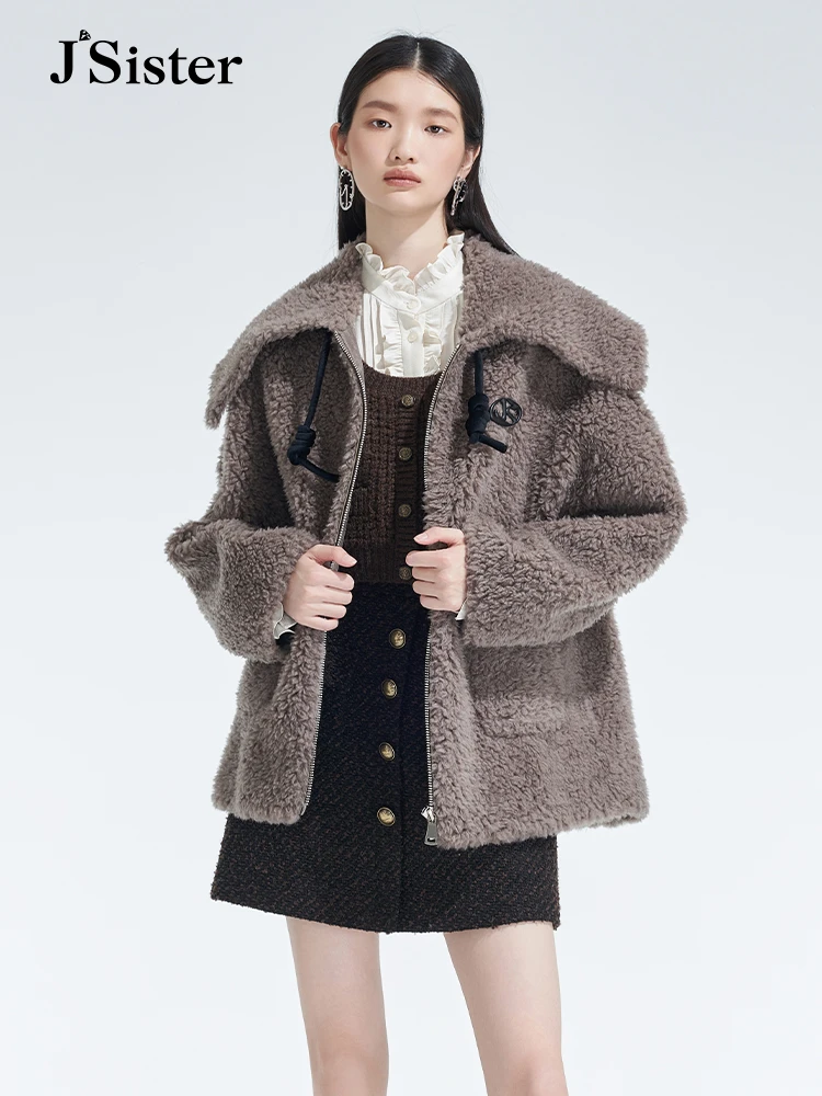 Jsister 秋冬新款 JS女装时尚浅咖流行绵羊毛呢外套女 S344221394