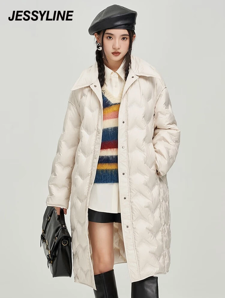 jessyline秋冬新品 杰茜莱时尚纯色中长款保暖羽绒服女 341208298