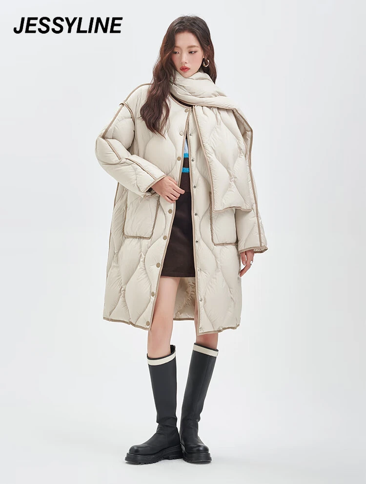 jessyline秋冬新品 杰茜莱时尚通勤中长款羽绒服外套女 344108191