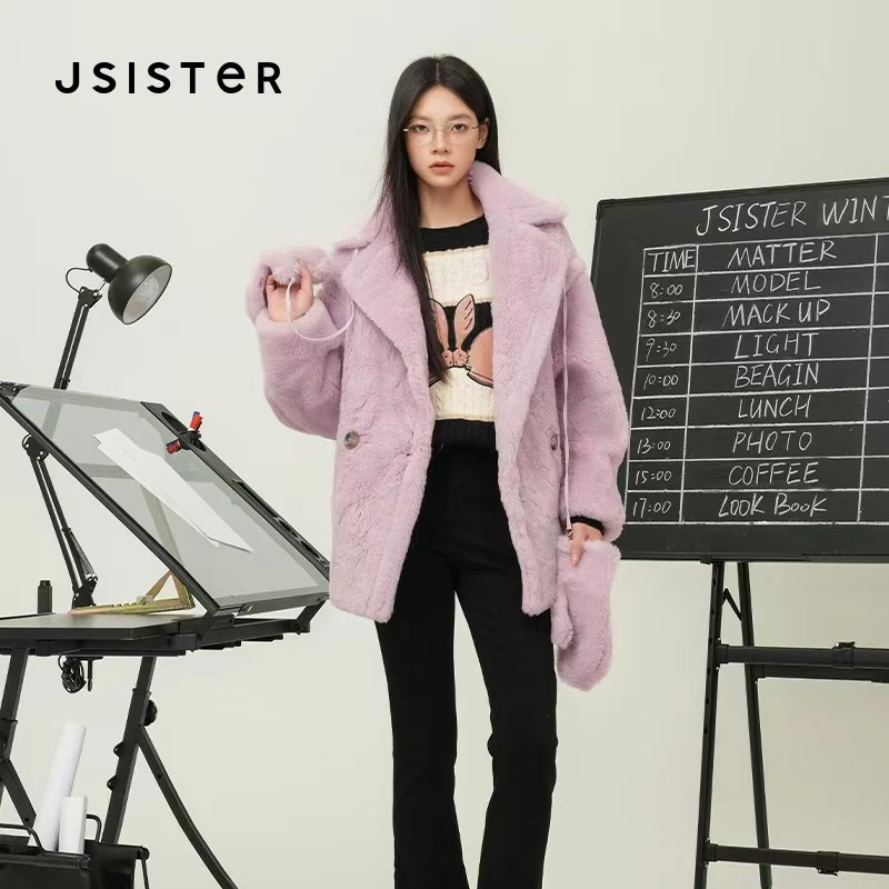 Jsister 秋冬新款 JS女装时尚大翻领大手套绵羊毛外套 S345221466
