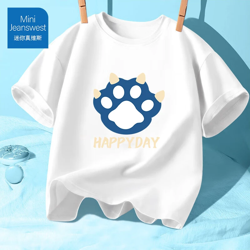 迷你真维斯儿童纯棉短袖t恤夏季男童时尚休闲宽松打底衫帅气上衣