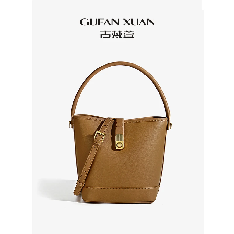 GUFAN XUAN/古梵萱真皮女包小众设计手提时尚百搭包包斜挎水桶包