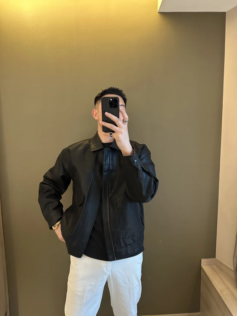 【秋冬新品】CHUJIE韩版宽松时髦pu夹棉ins皮衣外套短款
