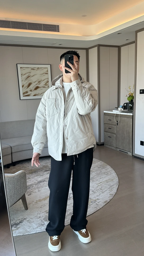 CHUJIE衬衫式可拆卸帽子休闲羽绒短款外套