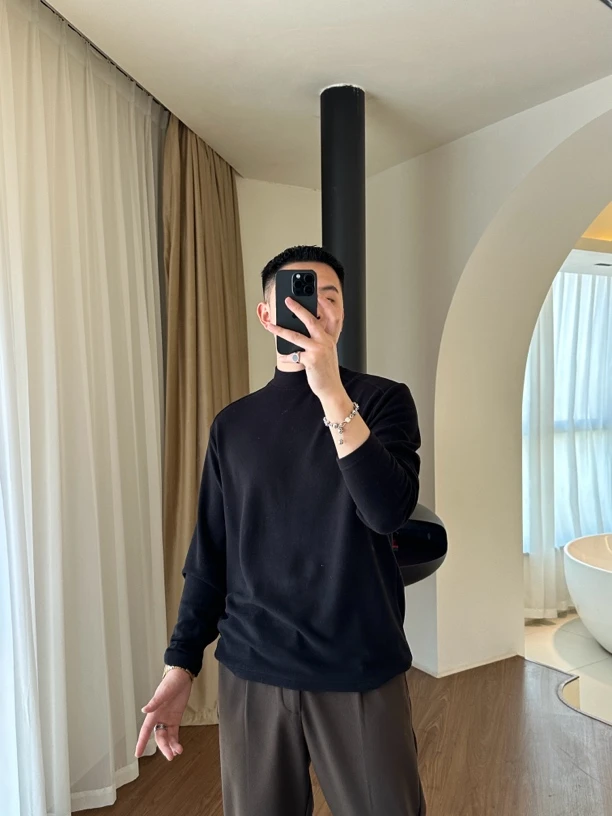 CHUJIE纯色小中领柔软舒适百搭长袖打底