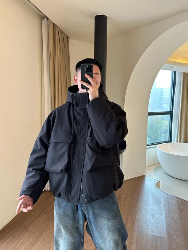 CHUJIE韩版高级感大口袋连帽美式羽绒服外套