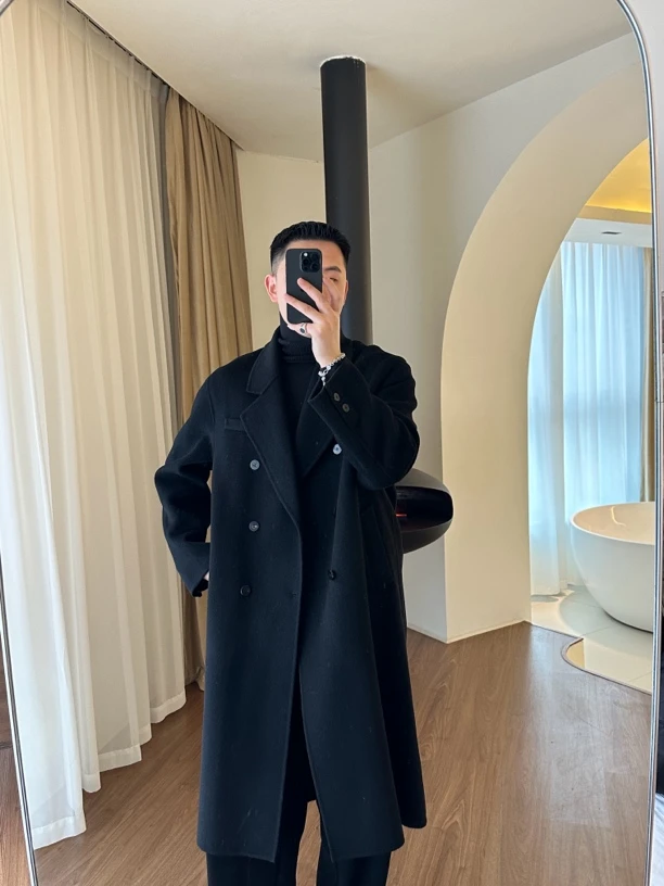 CHUJIE100%羊毛双面呢大衣男中长款2024秋季新款高端宽松呢子外套