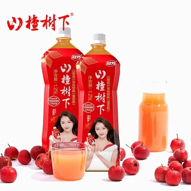 冠芳山楂树下山楂汁果味饮料1.25l*6瓶装过节宴席大瓶装