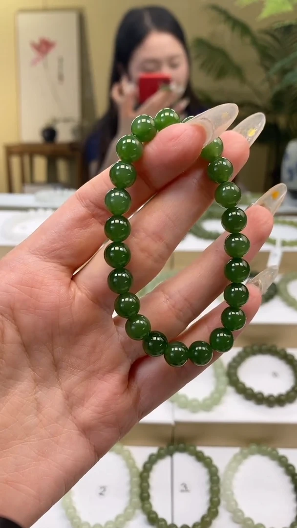 【云珠玉阁】B08俄罗斯碧玉手串8mm百搭绿色简约精美经典气质玉手串