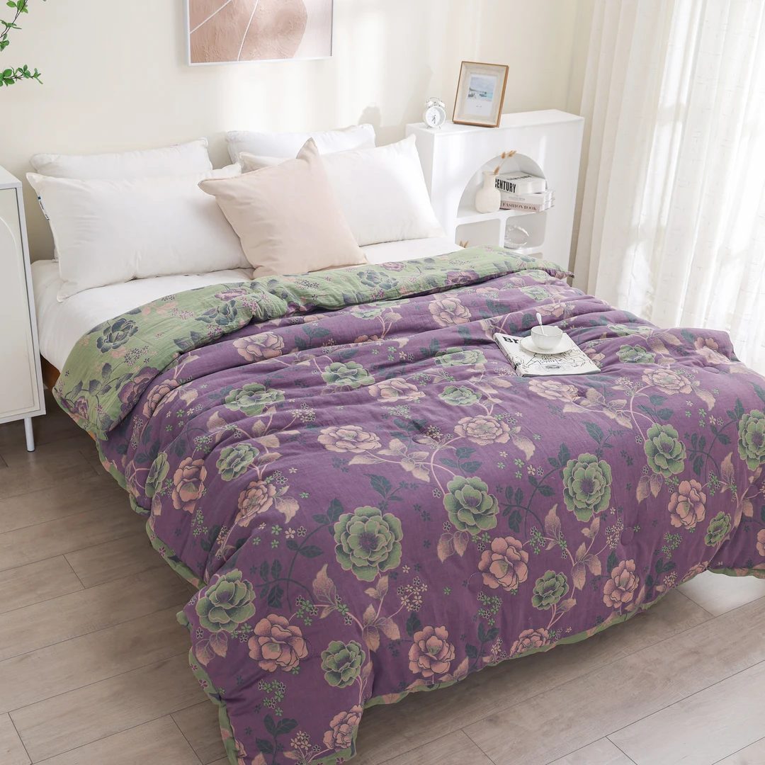 高端【紫气东来】超柔六斤2.0*2.3米纯棉色织双层纱大豆被母婴A类