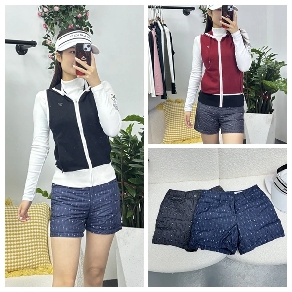 韩版高尔夫女士蓝灰色人形花色保暖绒短裤