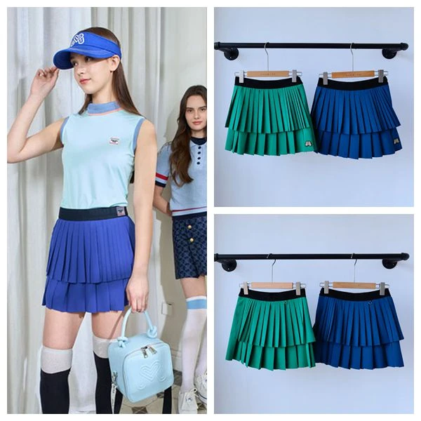 韩高尔夫女士春夏短裙双层百褶裙松紧腰时尚层次感减龄golf半身裙