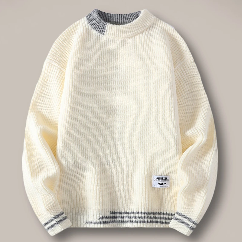 男士毛衣秋冬季圆领青少年学生针织打底衫加绒加厚款潮流款针织衫