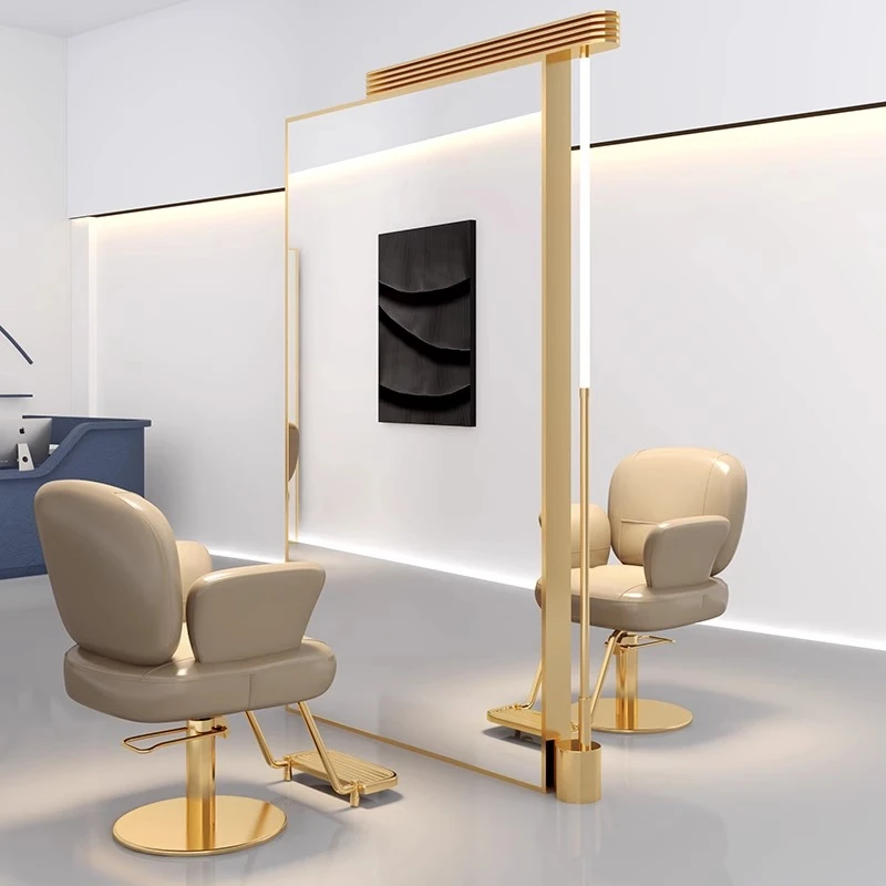 网红理发店镜子单双面美发镜台落地带灯镜壁挂式发廊LED发廊专用