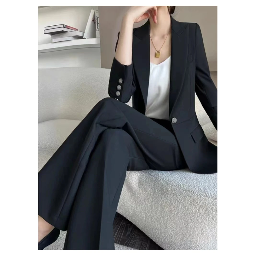 西服外套女时尚高端西装高级感女装黑色修身女职业西装外套抗皱