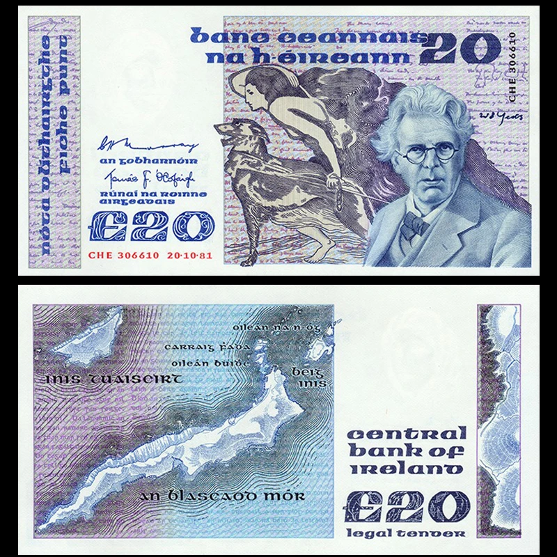 全新初版首签 爱尔兰20镑 1981年 欧洲纸币外币 UNC收藏保真