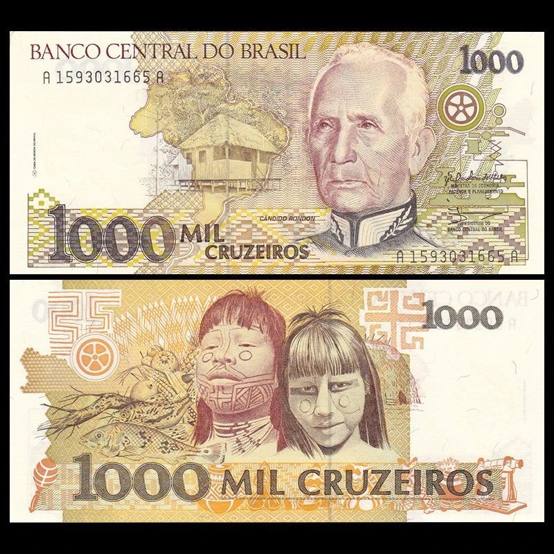 全新UNC 巴西1000克鲁塞罗 1990年无加盖 美洲外币钱币