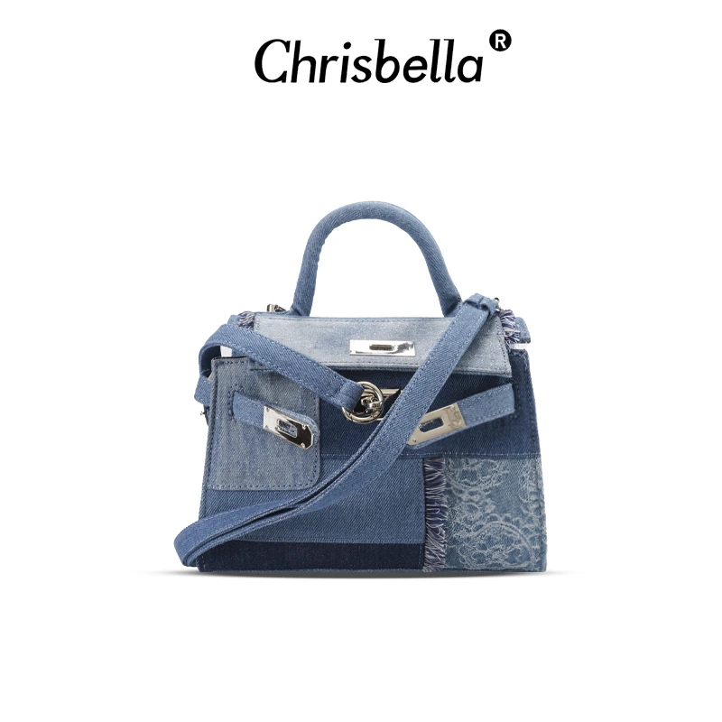CHRISBELLA/小众牛仔百搭女士潮流手提锁扣休闲单肩包