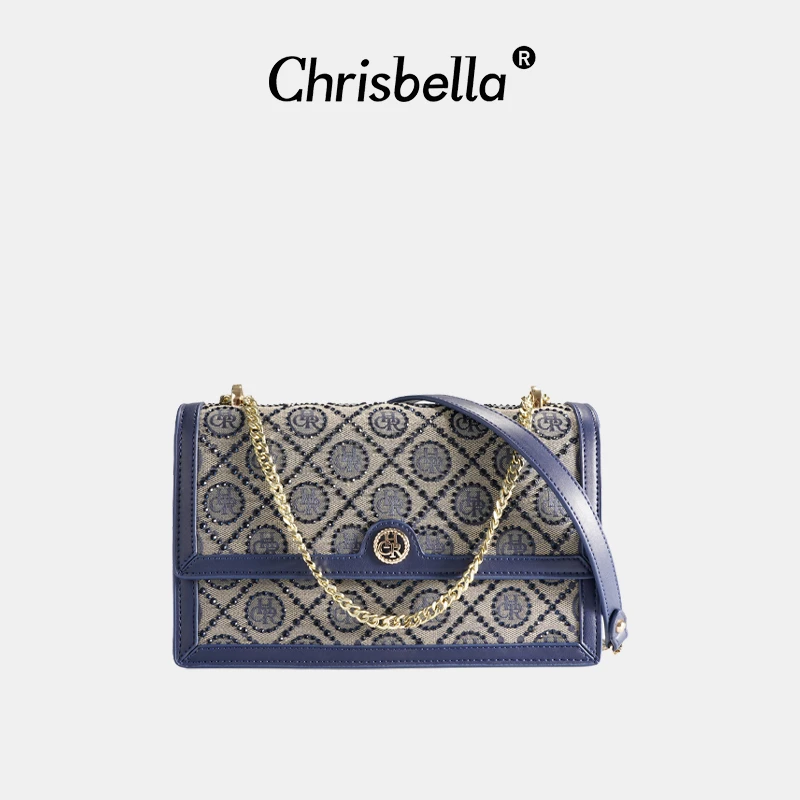 CHRISBELLA单肩包品牌镶钻小方包重工提花星钻斜挎单肩包女包