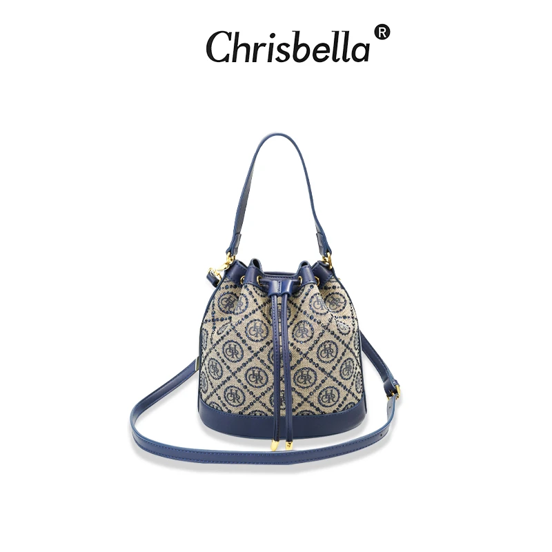CHRISBELLA/新款重工烫钻水桶包单肩斜挎手提包【K5】