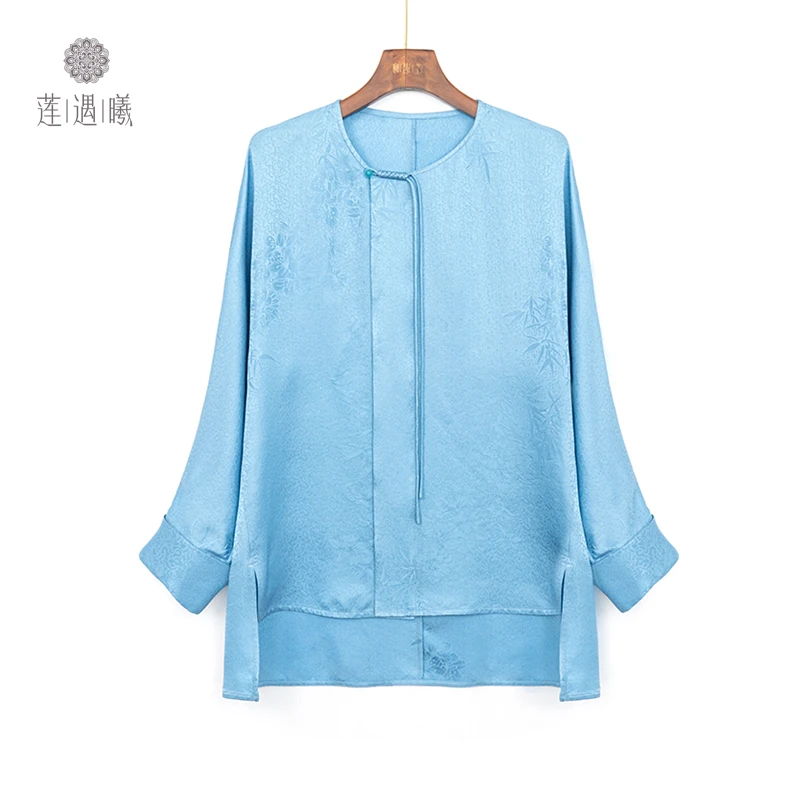 莲遇曦原创 非遗  二经绞罗.兰色上衣   桑蚕丝女装ZQ24065-486