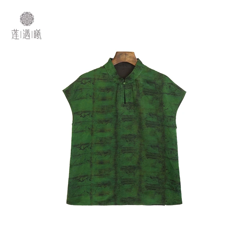 行舟绿水绿底花女式中国风上衣莲遇曦时装1a123662