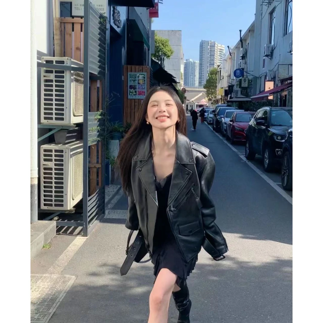 徐秋阳   机车日记  百搭时尚宽松韩版春季气质显瘦皮衣