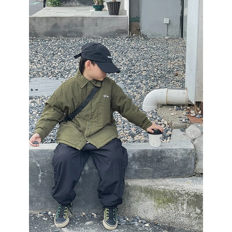 【小首尔】现货-txb冬装儿童竖条纹休闲宽松百搭小众外套HCK3258