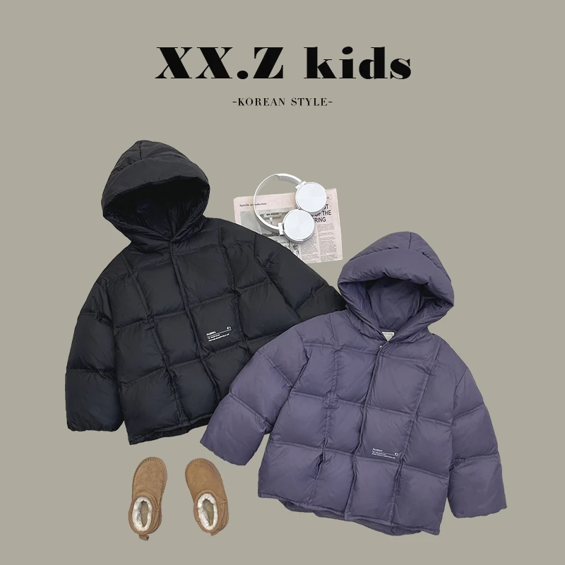 【兔小呗】【现货】冬装儿童潮流简约款宽松两色连帽保暖羽绒服YY9238