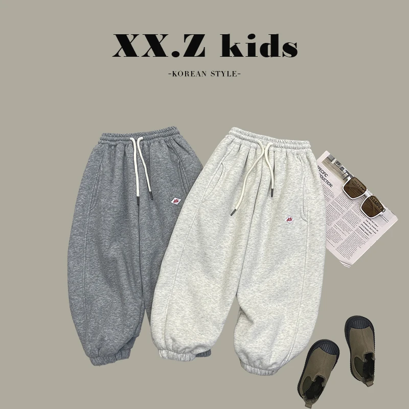 【兔小呗】男童韩版加绒加厚卫裤宽松保暖休闲裤子潮流HBB31