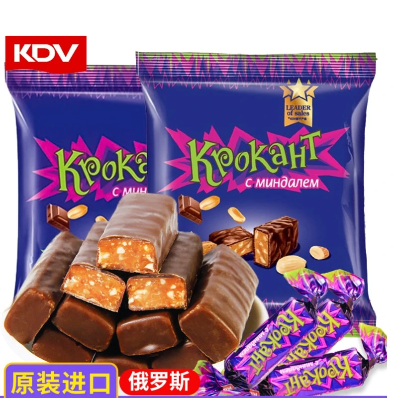 新日期kdv俄罗斯进口巧克力味夹心糖紫皮糖500g