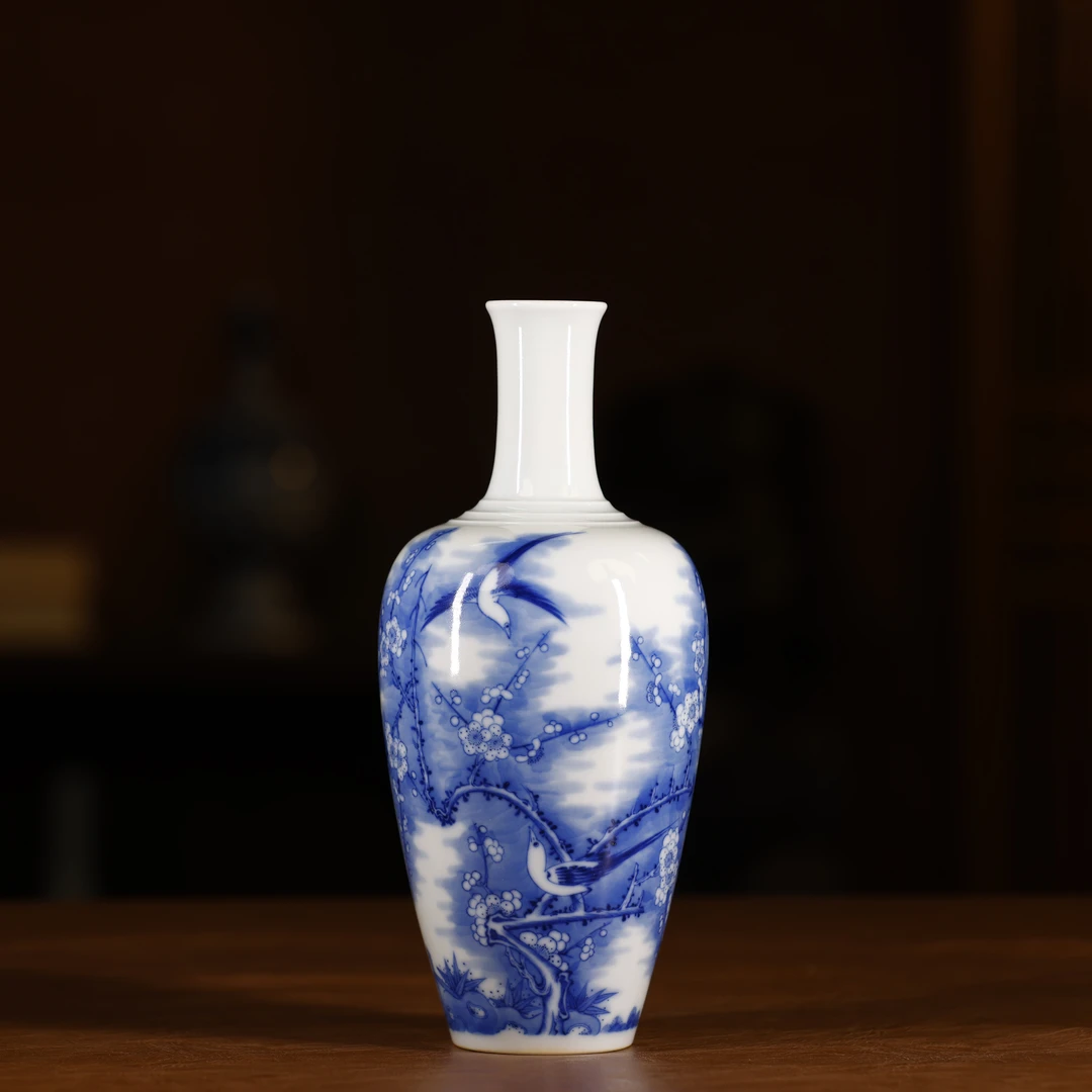 古官青玉青花喜上眉梢来福瓶纯手工手绘景德镇陶瓷