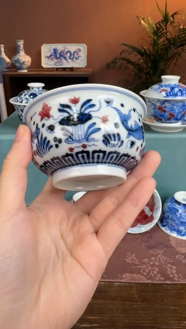 【闪购商品】杯屹朴堂釉里红鱼藻炉式杯