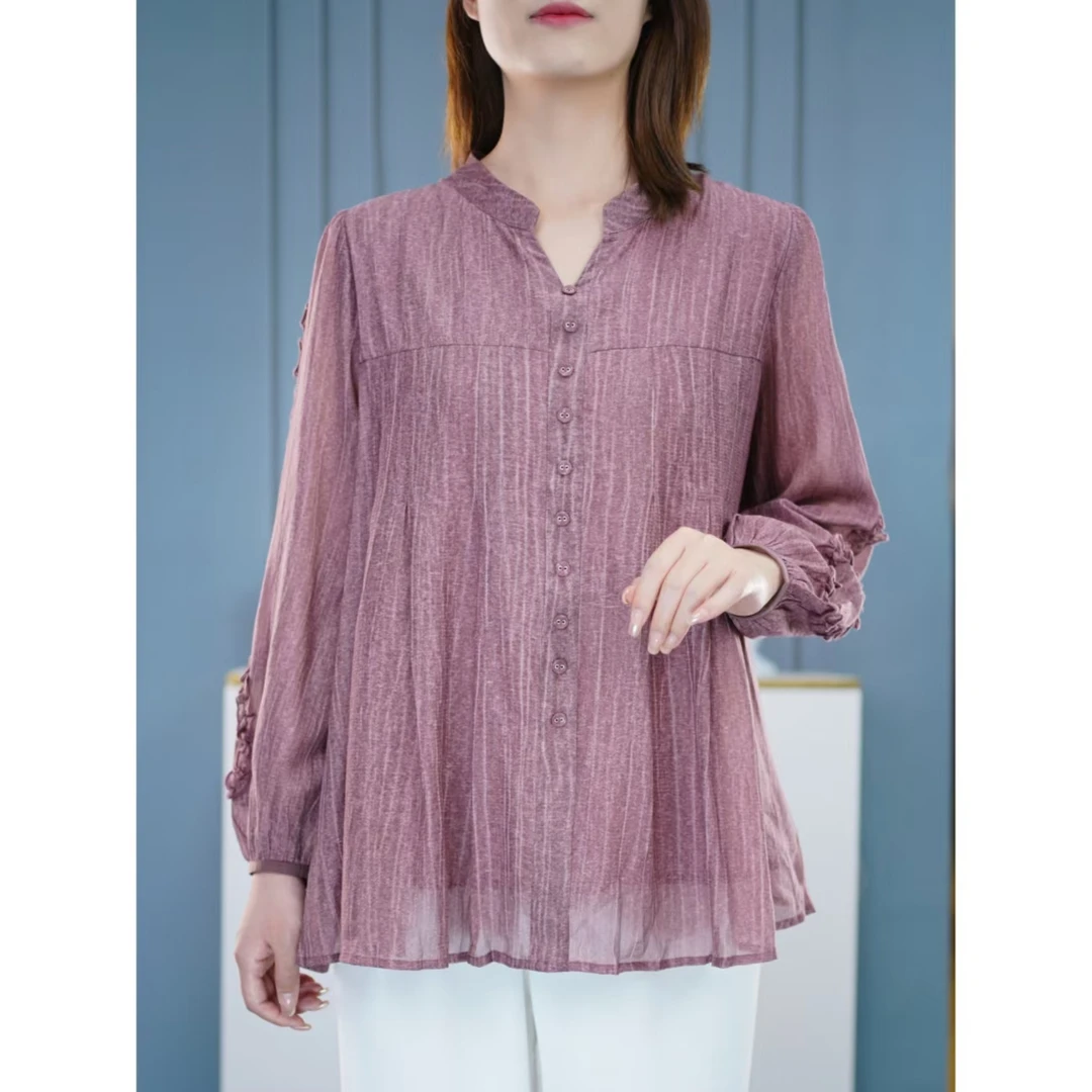 高贵大气上档次衬衫长袖t恤百搭上衣微胖mm遮肉显瘦大码妈妈女装