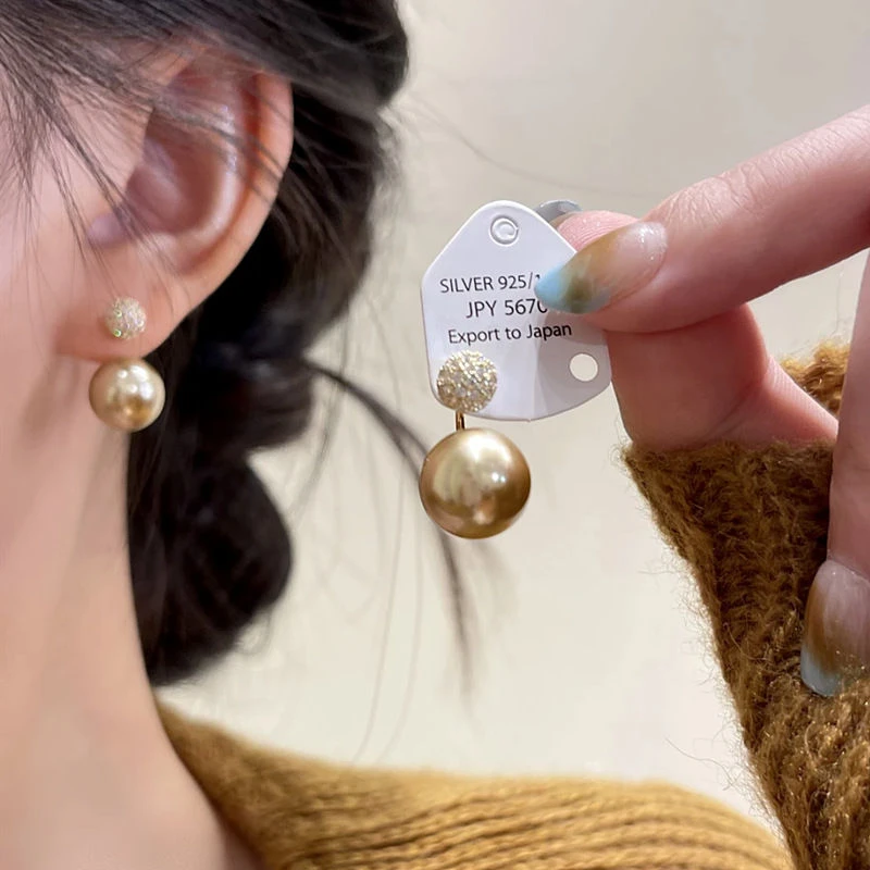 925银羽毛耳饰 复古银针红色珍珠耳钉小众设计百搭耳环轻奢简约