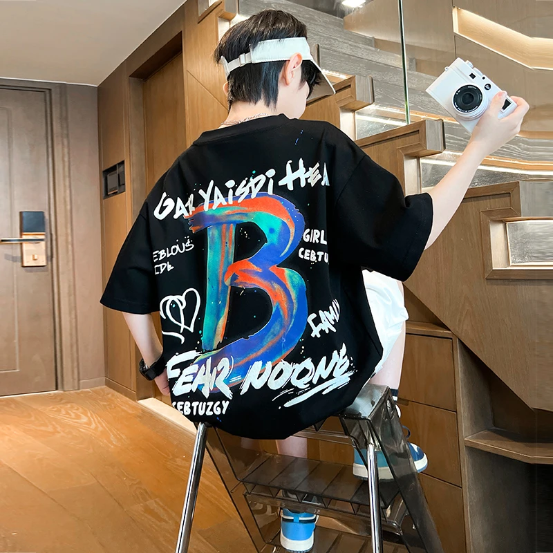 男童夏装T恤2024新款夏季时髦中大童男孩网红潮【QSX】BF205