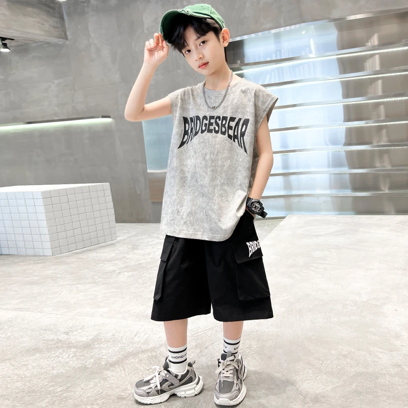 儿童夏季2024新款时尚炸街中大儿童背心套装【QSX】BF495