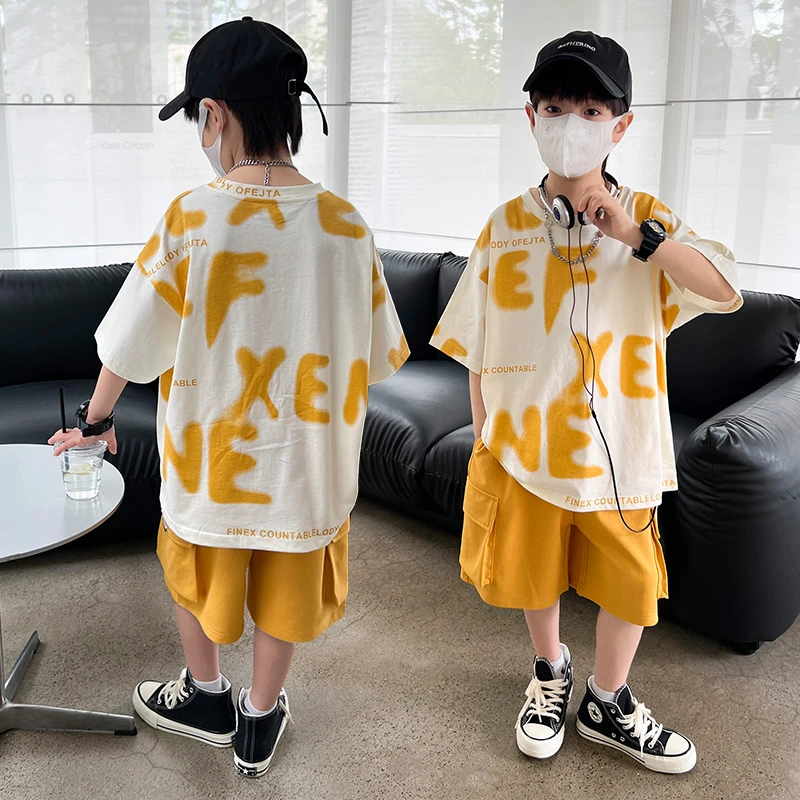 男童夏装套装新款儿童洋气酷帅夏季短袖网红1【qsx】B3211