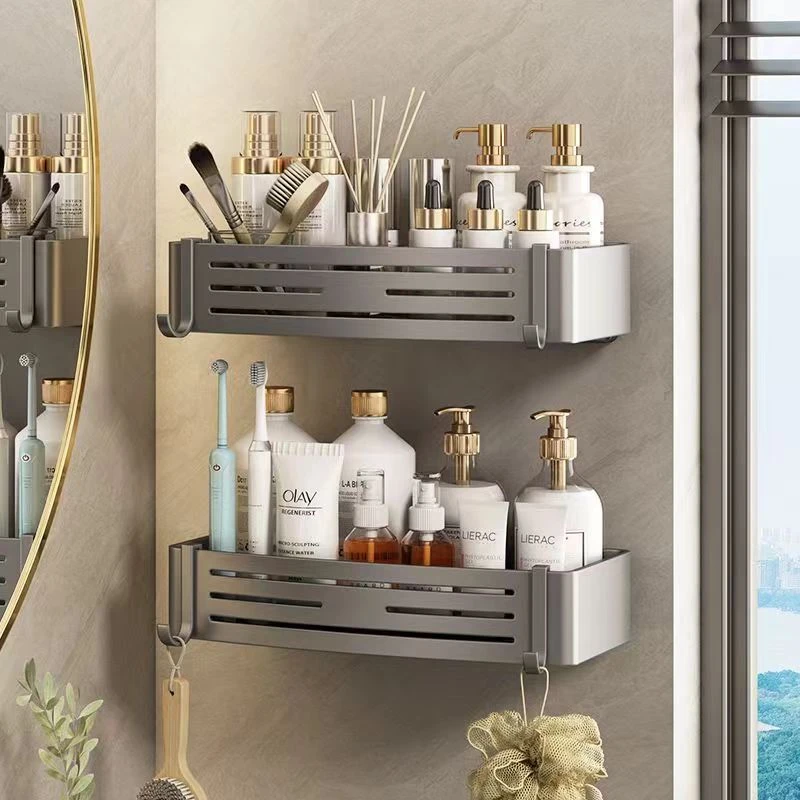 枪灰浴室洗手间长方形置物架子卫浴洗漱台免打孔壁挂式厕所收纳