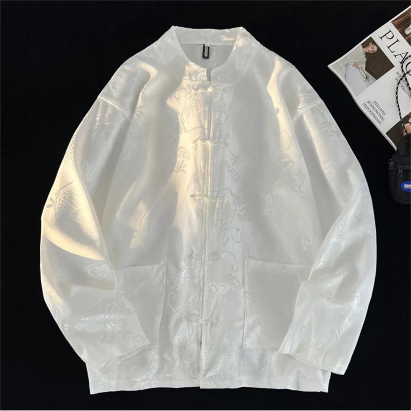 IKOPPOI新中式国风衬衫男士春秋盘扣唐装外套宽松长袖休闲衬衣