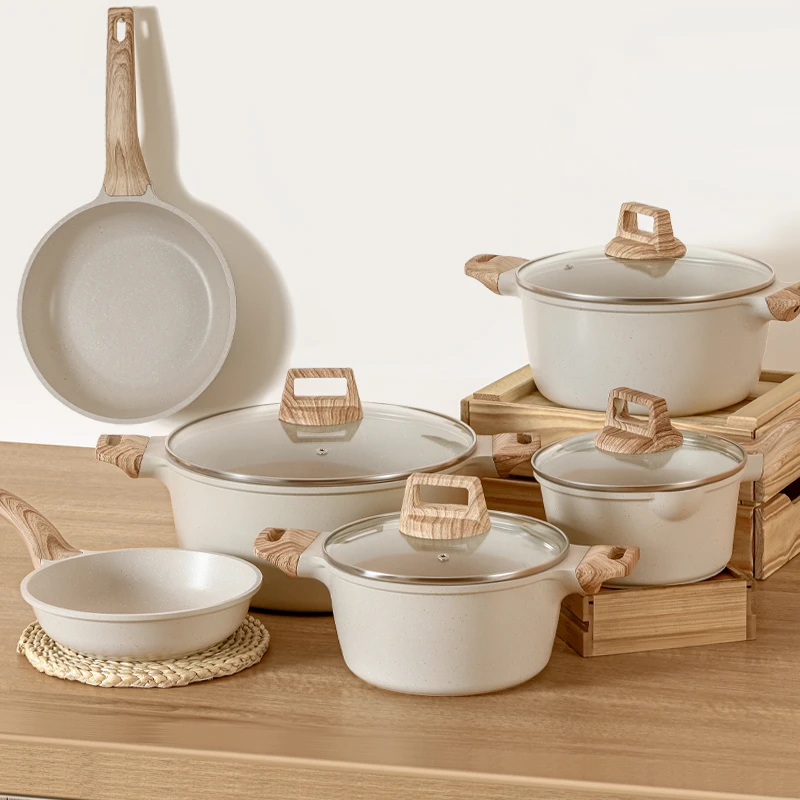 尤米不粘锅套装奶锅炒锅平底炒菜锅炖汤电磁炉燃气灶通用麦饭石