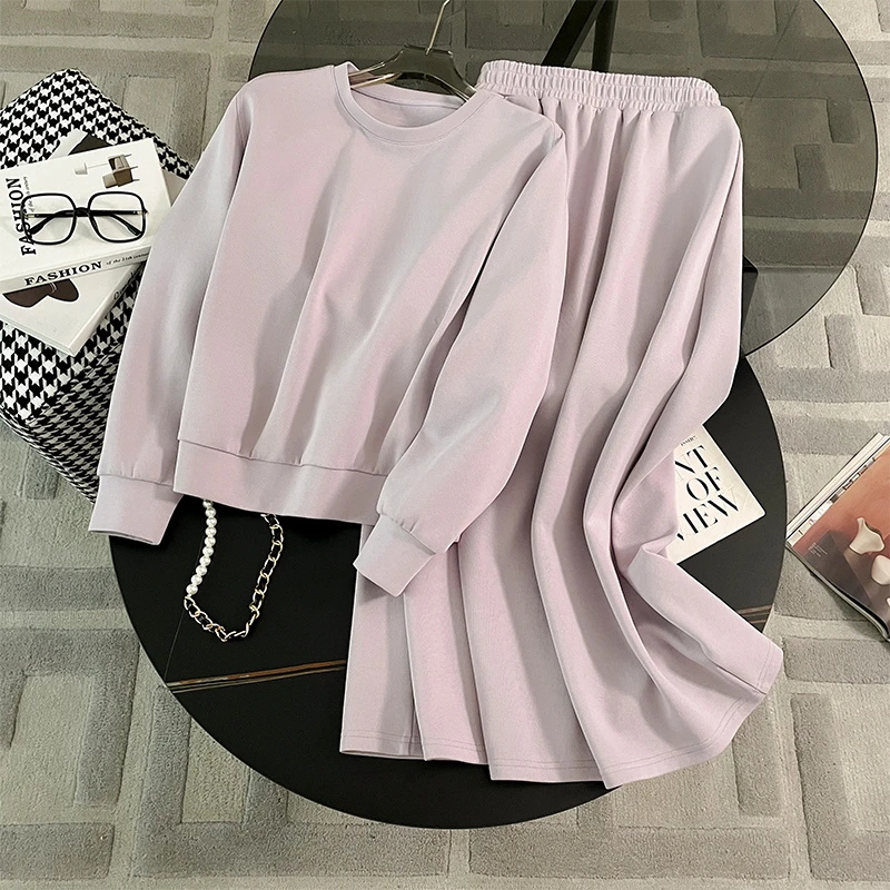 时尚休闲潮流半身裙套装女秋新款圆领气质宽松简约卫衣两件套潮流