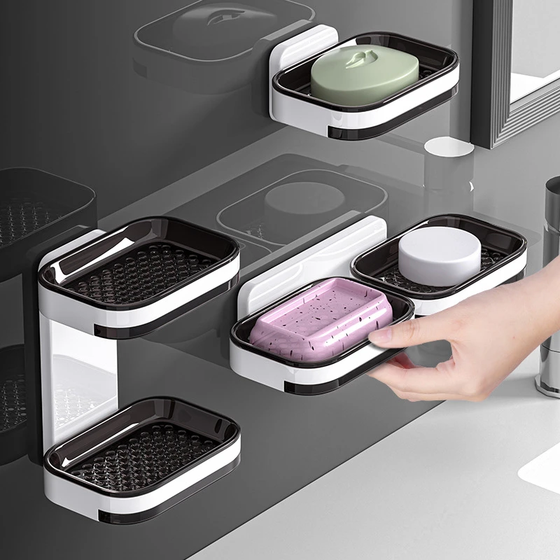 壁挂式卫生间免打孔双层肥皂沥水盒家用浴室收纳香皂置物架卫生间